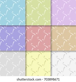 Geometric seamless patterns. Set of multi-colored backgrounds for wallpapers and fabrics. Vector illustration