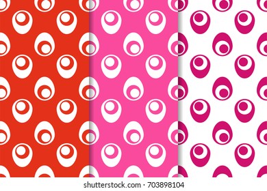 Geometric seamless patterns. Set of red backgrounds for wallpapers and fabrics. Vector illustration
