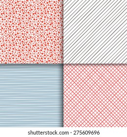 Geometric seamless patterns set. Simple textures. Template for your design. Vector illustration