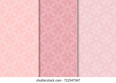 Geometric seamless patterns. Set of soft pink backgrounds for wallpapers and fabrics