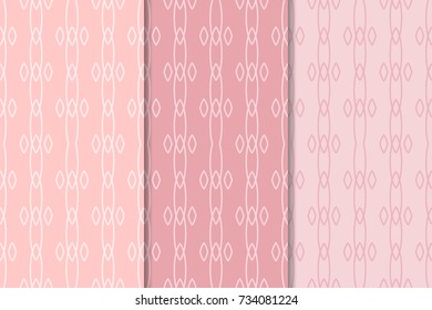 Geometric seamless patterns. Set of soft pink backgrounds for wallpapers and fabrics