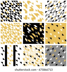 Geometric seamless patterns set. Triangle design.
