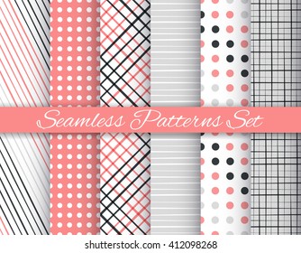 Geometric seamless patterns set. Vector illustration
