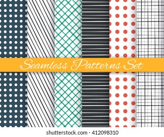Geometric seamless patterns set. Vector illustration