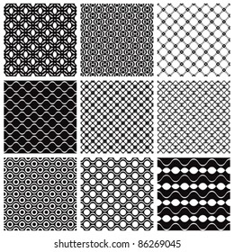 Geometric seamless patterns set, vector backgrounds collection.