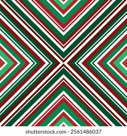 Geometric seamless patterns. Simple striped geometric pattern in green red white for wrapping paper.