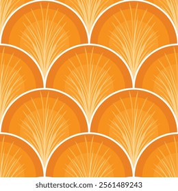 Geometric seamless patterns. Simple striped geometric pattern in yellow orange gold, white rounded seamless pattern for wrapping paper