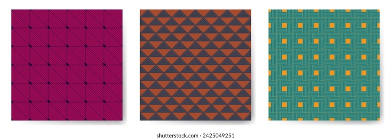 Geometric seamless patterns vector bundle. Art deco endless ornaments with square, triangle and rhombus shapes. Urban geometry vector seamless backgrounds. Interior fabric prints design.