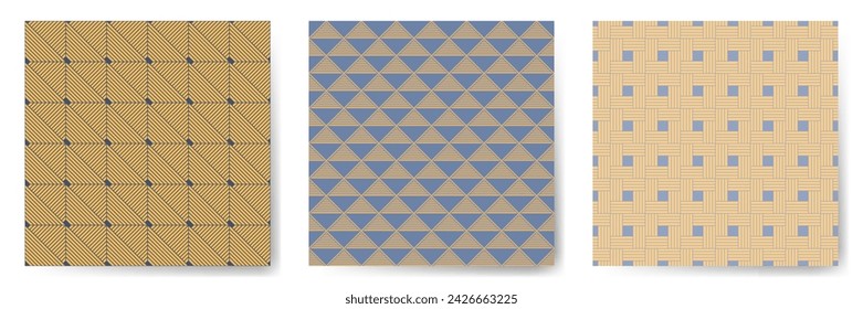 Geometric seamless patterns vector bundle. Modern repeated ornaments with square, triangle and rhombus shapes. Urban geometry vector seamless backgrounds. Wallpaper samples.