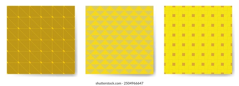 Geometric seamless patterns vector bundle. Art deco repeated ornaments with square, triangle and rhombus shapes. Urban geometry vector seamless backgrounds. Stylish wallpapers.