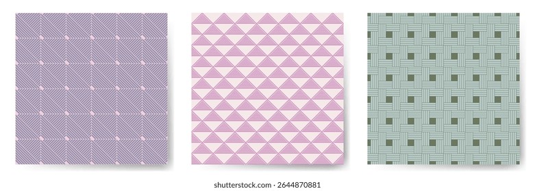 Geometric seamless patterns vector bundle. Art deco repeated ornaments with square, triangle and rhombus shapes. Urban geometry vector seamless backgrounds. Kitchen textile prints design.