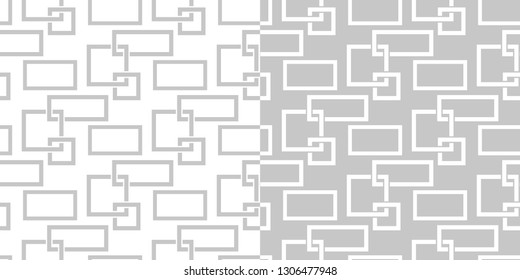 Geometric seamless patterns. White and gray square backgrounds compilation