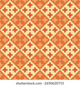 Geometric Seamless Plus Pattern with Rhombus Shape in Yellow and Orange
