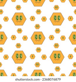 Geometric seamless psychedelic groovy pattern. different shapes. hexagon 