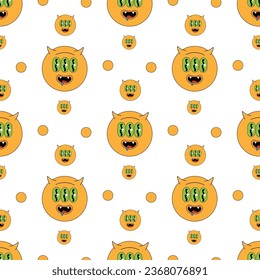 Geometric seamless psychedelic groovy pattern. different shapes. circle with horns