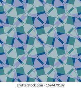 Geometric seamless repeat pattern. Classic blue with turquoise and purple. Great for modern wallpaper, backgrounds, interior decorative fabric and fashion fabric. Surface pattern design.