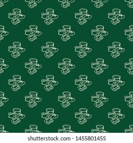 Geometric seamless repeat pattern. Vector illustration of stylized sheep ankle bones in forest green and cream. Mongolian traditional good luck charm motifs.