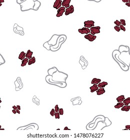 Geometric seamless repeat pattern. Vector illustration of stylized sheep ankle bones in grey, red and cream. Mongolian traditional good luck charm motifs.