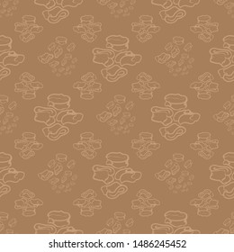 Geometric seamless repeat pattern. Vector illustration of stylized sheep ankle bones in tan, taupe and cream. Mongolian traditional good luck charm motifs.