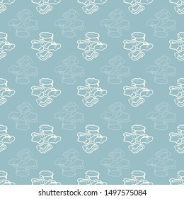 Geometric seamless repeat pattern. Vector illustration of stylized sheep ankle bones in blue and cream. Mongolian traditional good luck charm motifs.