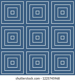 Geometric seamless repeat pattern of white squares on blue background.