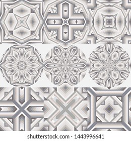 Geometric seamless and round patterns. Abstract trendy backgrounds for tile, textile, decor design. Vector modern design textures, ornaments.