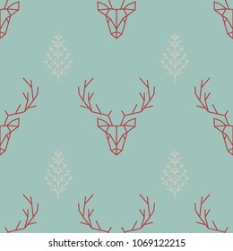 Geometric seamless Scandinavian pattern. A deer and a Christmas tree. Vector illustration.