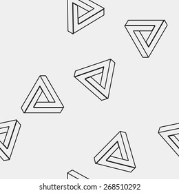 Geometric seamless simple monochrome minimalistic pattern of impossible shapes, rectangles, triangles