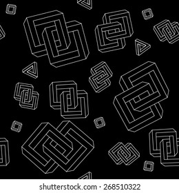 Geometric seamless simple monochrome minimalistic pattern of impossible shapes, rectangles, triangles