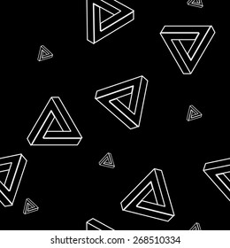 Geometric seamless simple monochrome minimalistic pattern of impossible shapes, rectangles, triangles