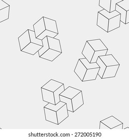 Geometric, seamless, simple, monochrome, minimalistic, pattern of impossible cube shapes