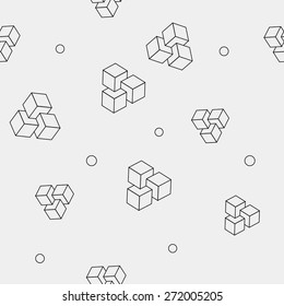 Geometric, seamless, simple, monochrome, minimalistic, pattern of impossible cube shapes