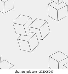Geometric, seamless, simple, monochrome, minimalistic, pattern of impossible cube shapes