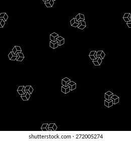 Geometric, seamless, simple, monochrome, minimalistic, pattern of impossible cube shapes