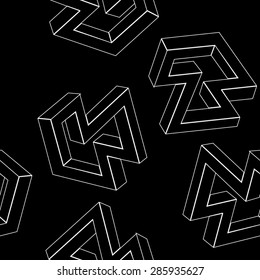 Geometric seamless simple monochrome minimalistic pattern of impossible shapes
