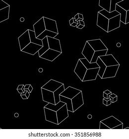 Geometric, seamless, simple, monochrome, minimalistic, pattern of impossible cube shapes
