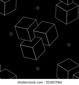 Geometric, seamless, simple, monochrome, minimalistic, pattern of impossible cube shapes