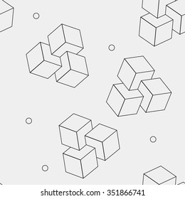 Geometric, seamless, simple, monochrome, minimalistic, pattern of impossible cube shapes