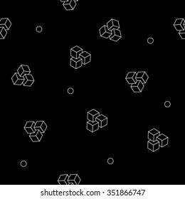 Geometric, seamless, simple, monochrome, minimalistic, pattern of impossible cube shapes