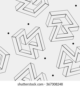 Geometric seamless simple monochrome minimalistic pattern of impossible shapes