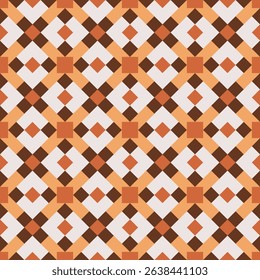 Geometric Seamless Square and Diamond Pattern in Earthy Tones Background