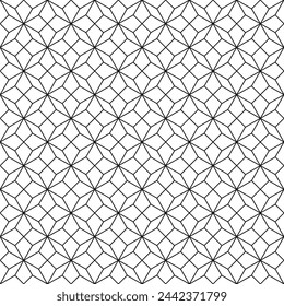 Geometric seamless star pattern, monochrome mesh background in black and white 