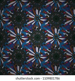 Geometric seamless surface pattern design with retro gray, brown and blue colors rhombuses ornament. Grid digital paper, textile print, design. Vector repeated shapes and lines seamless background.