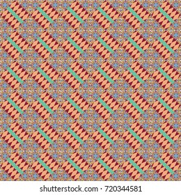 Geometric seamless surface pattern design with retro neutral, beige and red colors rhombuses ornament. Grid digital paper, textile print, design. Vector repeated shapes and lines seamless background.