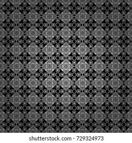 Geometric seamless surface pattern design with retro gray, black and white colors rhombuses ornament. Grid digital paper, textile print, design. Vector repeated shapes and lines seamless background.