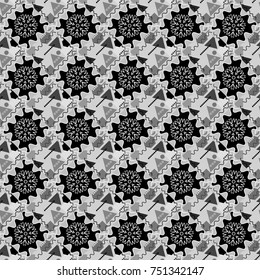Geometric seamless surface pattern design with retro gray, black and white colors rhombuses ornament. Grid digital paper, textile print, design. Vector repeated shapes and lines seamless background.