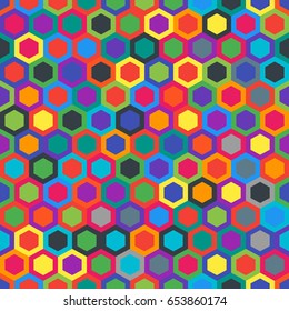 Geometric seamless texture with hexagons. Colorful pattern. Abstract background. Colors material design. Perfect combination.