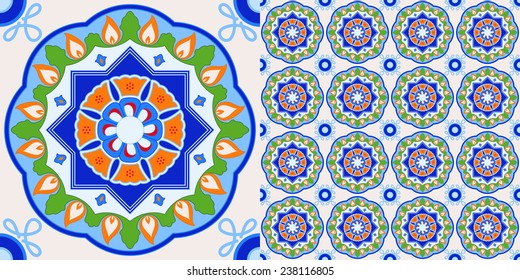Geometric seamless texture in Morocco style. This design is typically used in traditional Sicilian majolica decoration.