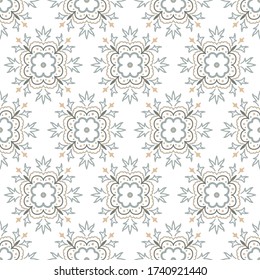 Geometric seamless tiles vector pattern. Mediterranean seamless gray and beige design. Portuguese or spanish retro old mosaic tiles. Decorative textile background.