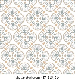 Geometric seamless tiles vector pattern. Mediterranean seamless gray and beige design. Portuguese or spanish retro old mosaic tiles. Decorative textile background.
